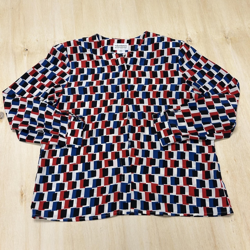 Haberdashery Blouse Womens 18 Multicolor Geometric Button Front Long Sleeve